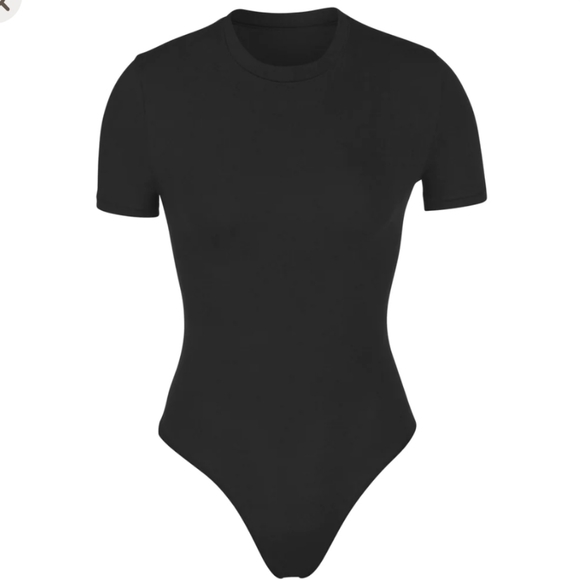 SKIMS Tops Skims Stretch Cotton Jersey Tshirt Bodysuit In Soot